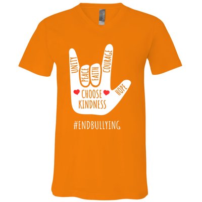 Unity Day Love Sign Hand Gesture End Bullying Orange V-Neck T-Shirt