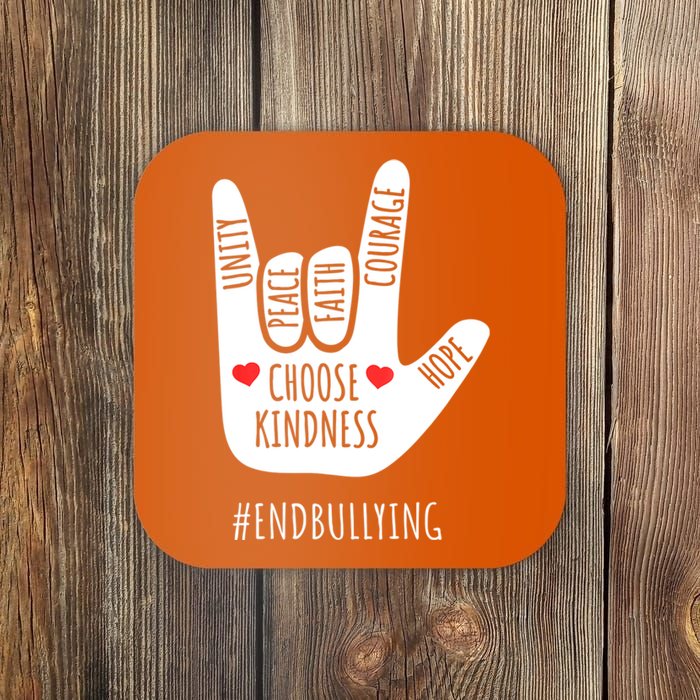 Unity Day Love Sign Hand Gesture End Bullying Orange Coaster