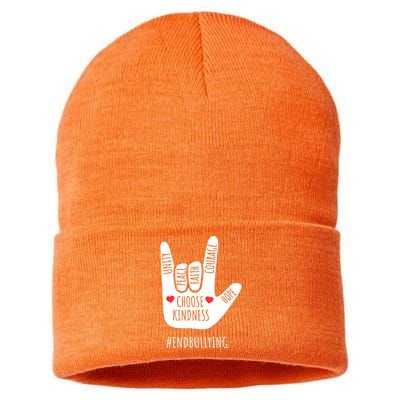 Unity Day Love Sign Hand Gesture End Bullying Orange Sustainable Knit Beanie