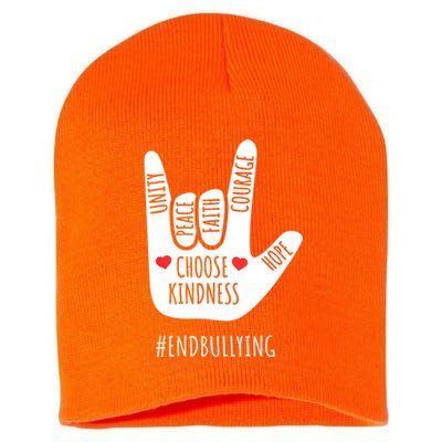 Unity Day Love Sign Hand Gesture End Bullying Orange Short Acrylic Beanie