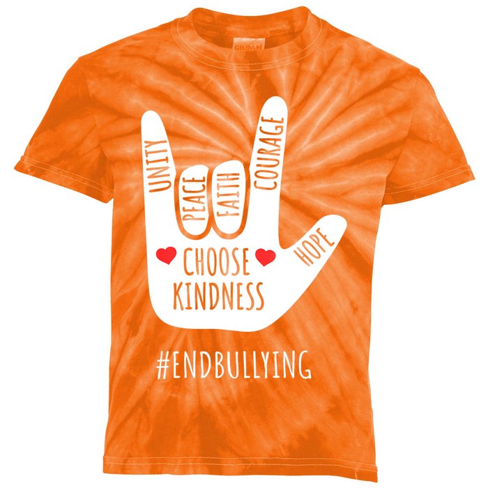 Unity Day Love Sign Hand Gesture End Bullying Orange Kids Tie-Dye T-Shirt