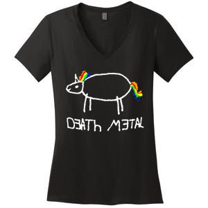 Unicorn Death Metal Heavy Metal Black Metal Fun Design Women's V-Neck T-Shirt