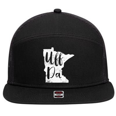 Uff Da Minnesota Map Funny Distressed 7 Panel Mesh Trucker Snapback Hat