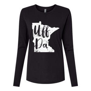 Uff Da Minnesota Map Funny Distressed Womens Cotton Relaxed Long Sleeve T-Shirt