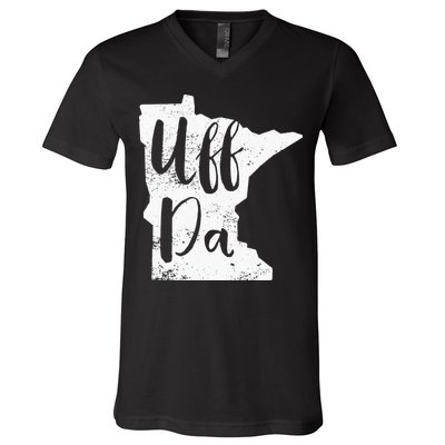 Uff Da Minnesota Map Funny Distressed V-Neck T-Shirt