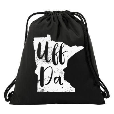 Uff Da Minnesota Map Funny Distressed Drawstring Bag