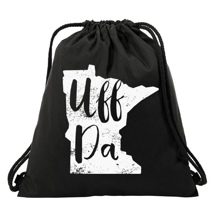 Uff Da Minnesota Map Funny Distressed Drawstring Bag