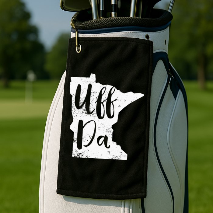Uff Da Minnesota Map Funny Distressed Golf Towel