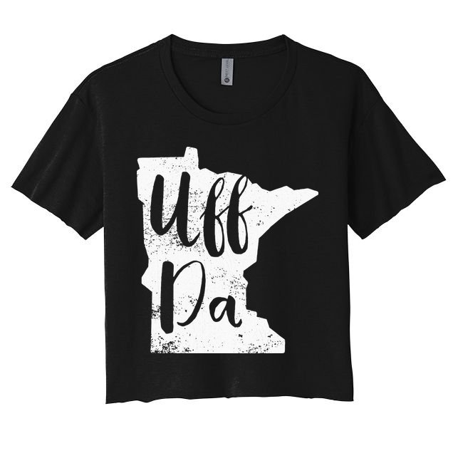 Uff Da Minnesota Map Funny Distressed Crop Top