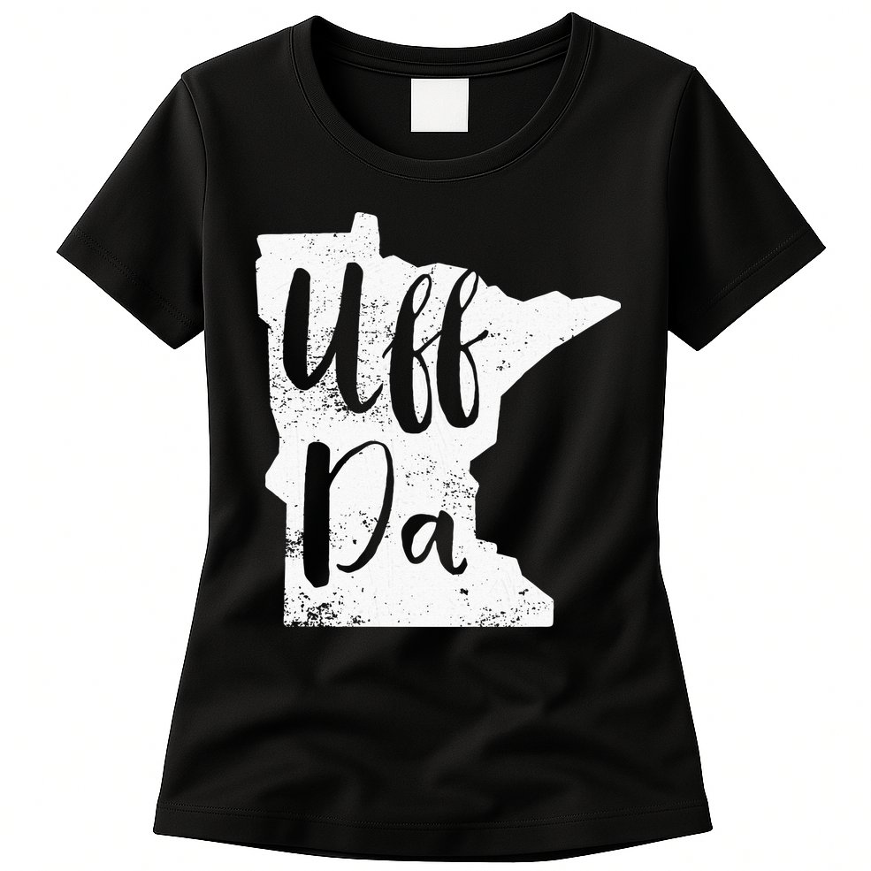 Uff Da Minnesota Map Funny Distressed Womens T-Shirt