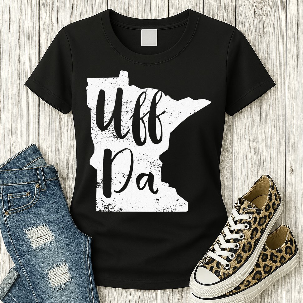 Uff Da Minnesota Map Funny Distressed Womens T-Shirt