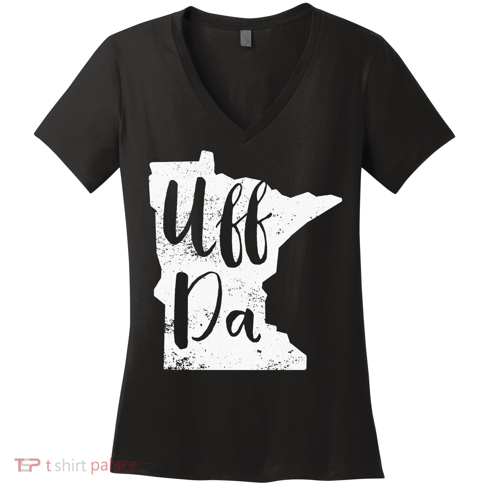 Uff Da Minnesota Map Funny Distressed Women's V-Neck T-Shirt