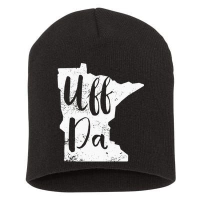 Uff Da Minnesota Map Funny Distressed Short Acrylic Beanie