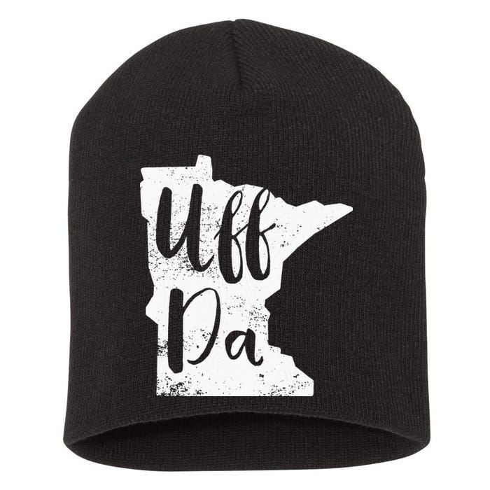 Uff Da Minnesota Map Funny Distressed Short Acrylic Beanie
