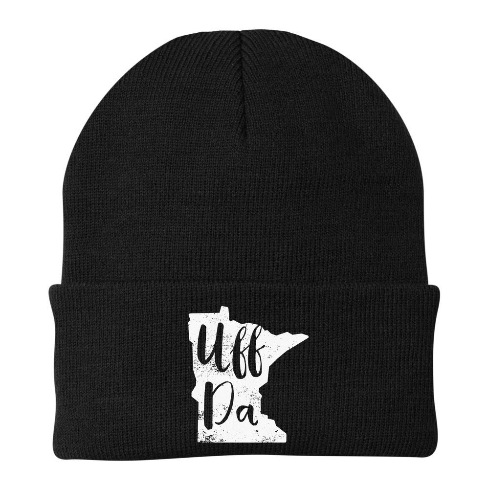 Uff Da Minnesota Map Funny Distressed Beanie