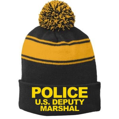 U.S. Deputy Marshal Front & Back Print Law Enforcement Stripe Pom Pom Beanie