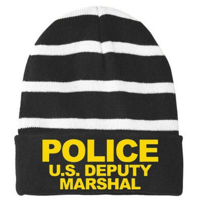 U.S. Deputy Marshal Front & Back Print Law Enforcement Striped Beanie with Solid Band