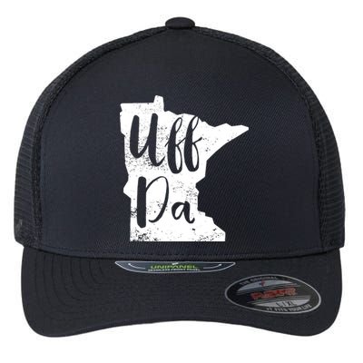 Uff Da Minnesota Map Funny Distressed Flexfit Unipanel Trucker Cap