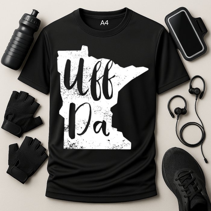 Uff Da Minnesota Map Funny Distressed Performance Shirt