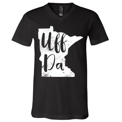 Uff Da Minnesota Map Funny Distressed V-Neck T-Shirt