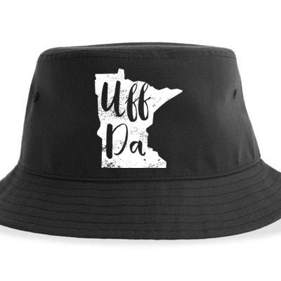 Uff Da Minnesota Map Funny Distressed Sustainable Bucket Hat