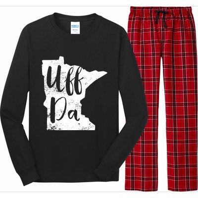 Uff Da Minnesota Map Funny Distressed Long Sleeve Pajama Set