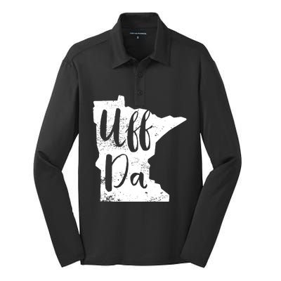 Uff Da Minnesota Map Funny Distressed Silk Touch Performance Long Sleeve Polo