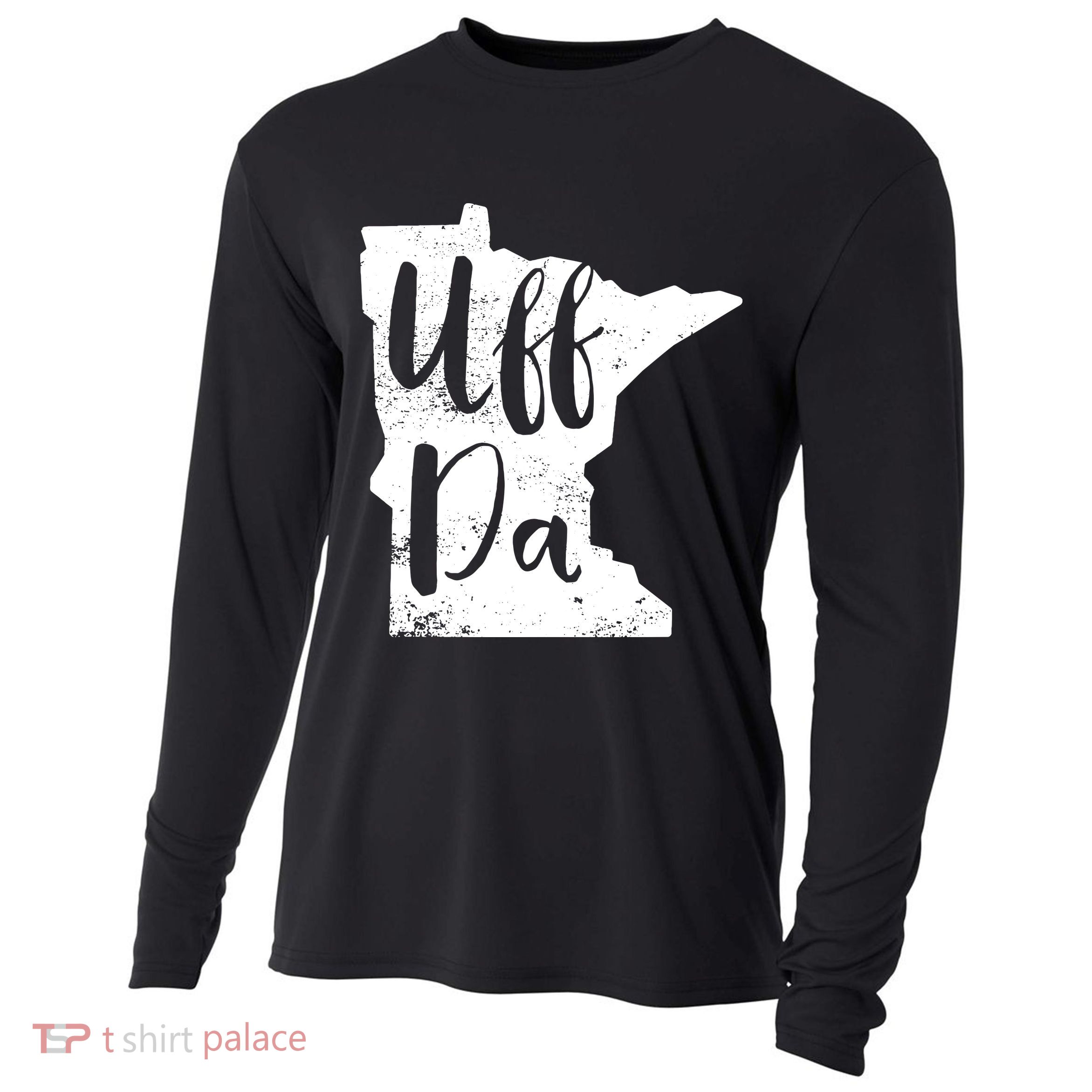 Uff Da Minnesota Map Funny Distressed Cooling Performance Long Sleeve Crew