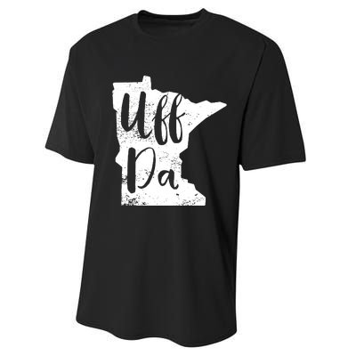 Uff Da Minnesota Map Funny Distressed Performance Sprint T-Shirt