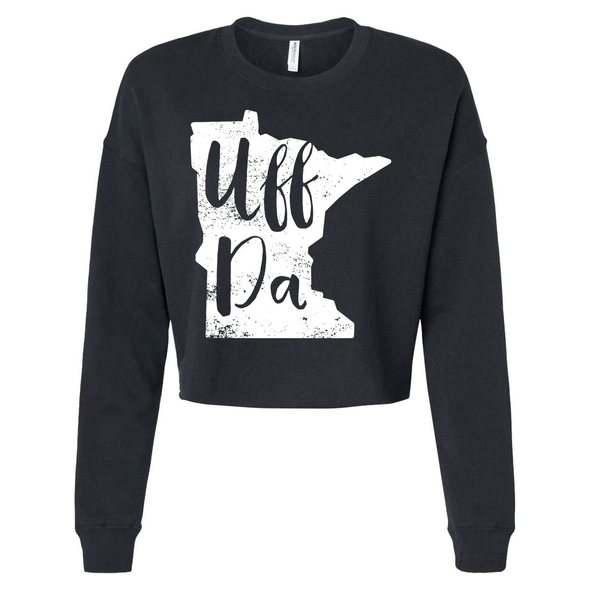 Uff Da Minnesota Map Funny Distressed Cropped Pullover Crew