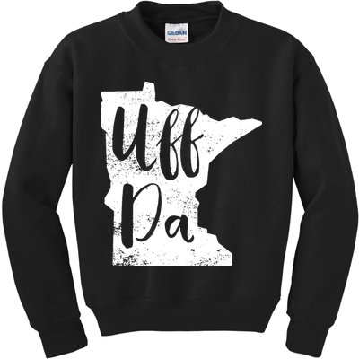 Uff Da Minnesota Map Funny Distressed Kids Sweatshirt