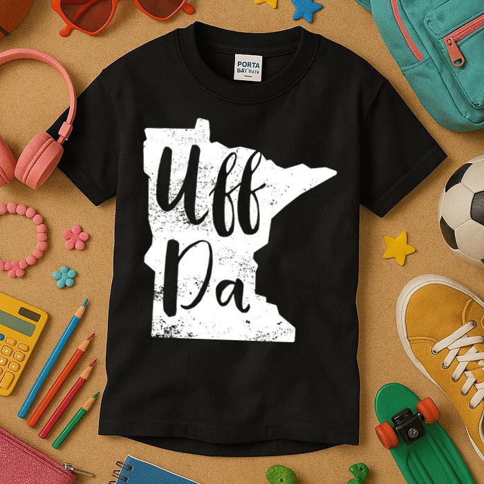 Uff Da Minnesota Map Funny Distressed Kids T-Shirt