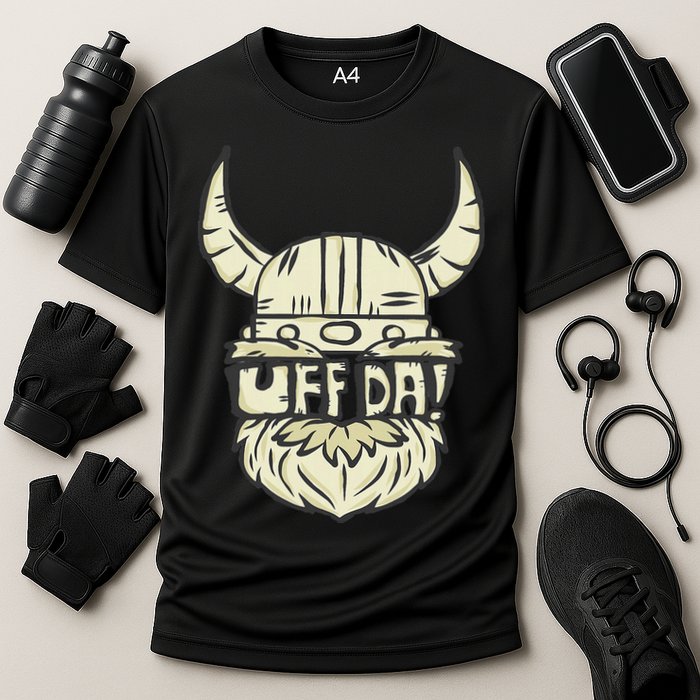 Uff Da Norwegian Quote Scandinavian Helmet Cooling Performance Crew T-Shirt