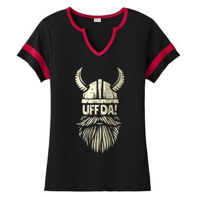 Uff Da Norwegian Quote Scandinavian Viking Helmet Beard Man  Ladies Halftime Notch Neck Tee