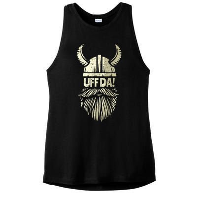 Uff Da Norwegian Quote Scandinavian Viking Helmet Beard Man  Ladies PosiCharge Tri-Blend Wicking Tank