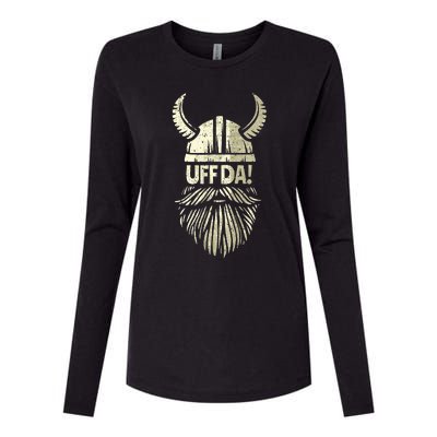 Uff Da Norwegian Quote Scandinavian Viking Helmet Beard Man  Womens Cotton Relaxed Long Sleeve T-Shirt