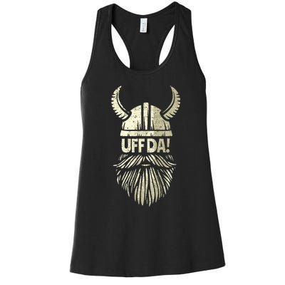 Uff Da Norwegian Quote Scandinavian Viking Helmet Beard Man  Women's Racerback Tank