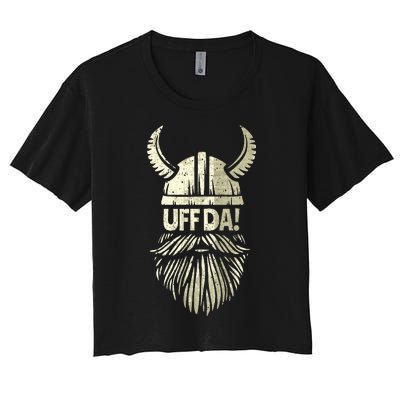 Uff Da Norwegian Quote Scandinavian Viking Helmet Beard Man  Women's Crop Top Tee