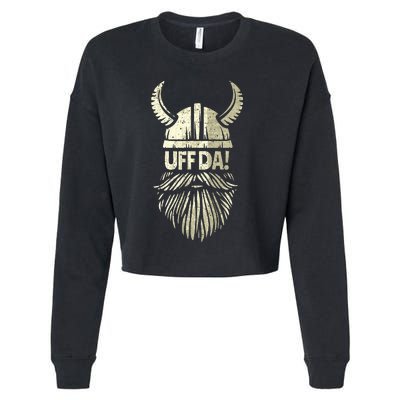 Uff Da Norwegian Quote Scandinavian Viking Helmet Beard Man  Cropped Pullover Crew