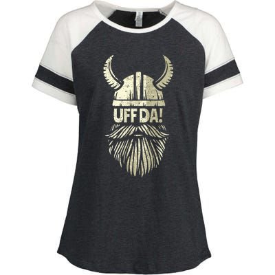 Uff Da Norwegian Quote Scandinavian Viking Helmet Beard Man  Enza Ladies Jersey Colorblock Tee