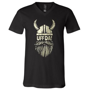 Uff Da Norwegian Quote Scandinavian Viking Helmet Beard Man V-Neck T-Shirt