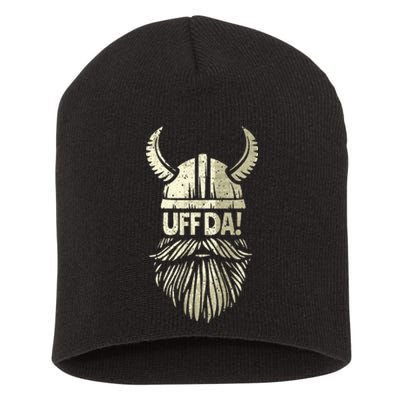 Uff Da Norwegian Quote Scandinavian Viking Helmet Beard Man Short Acrylic Beanie