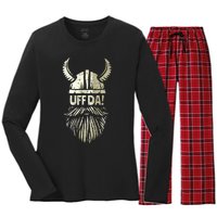 Uff Da Norwegian Quote Scandinavian Viking Helmet Beard Man Women's Long Sleeve Flannel Pajama Set 