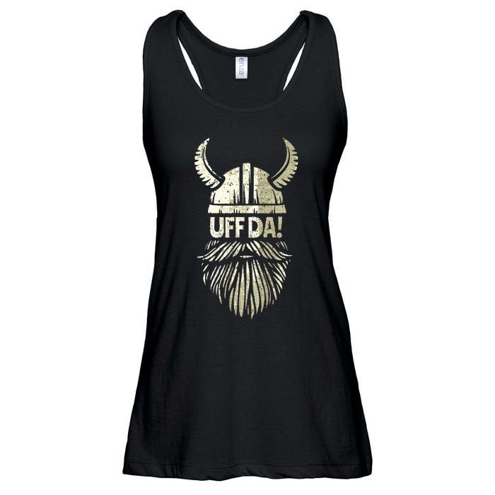 Uff Da Norwegian Quote Scandinavian Viking Helmet Beard Man Ladies Essential Flowy Tank