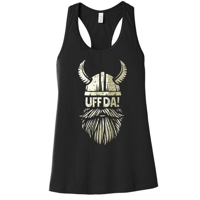 Uff Da Norwegian Quote Scandinavian Viking Helmet Beard Man Women's Racerback Tank