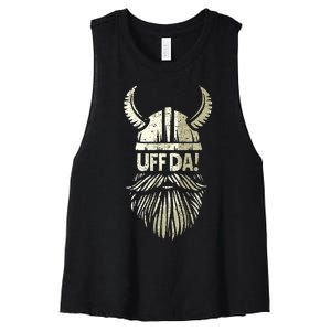 Uff Da Norwegian Quote Scandinavian Viking Helmet Beard Man Women's Racerback Cropped Tank