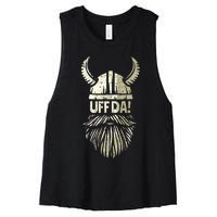 Uff Da Norwegian Quote Scandinavian Viking Helmet Beard Man Women's Racerback Cropped Tank