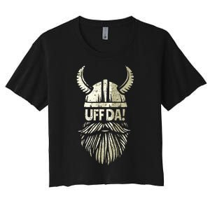 Uff Da Norwegian Quote Scandinavian Viking Helmet Beard Man Women's Crop Top Tee