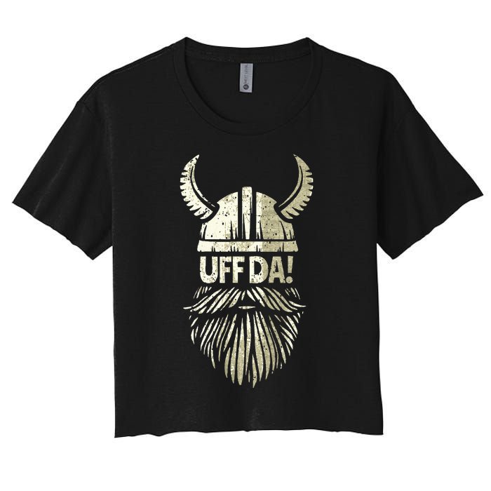 Uff Da Norwegian Quote Scandinavian Viking Helmet Beard Man Women's Crop Top Tee