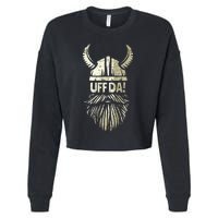 Uff Da Norwegian Quote Scandinavian Viking Helmet Beard Man Cropped Pullover Crew